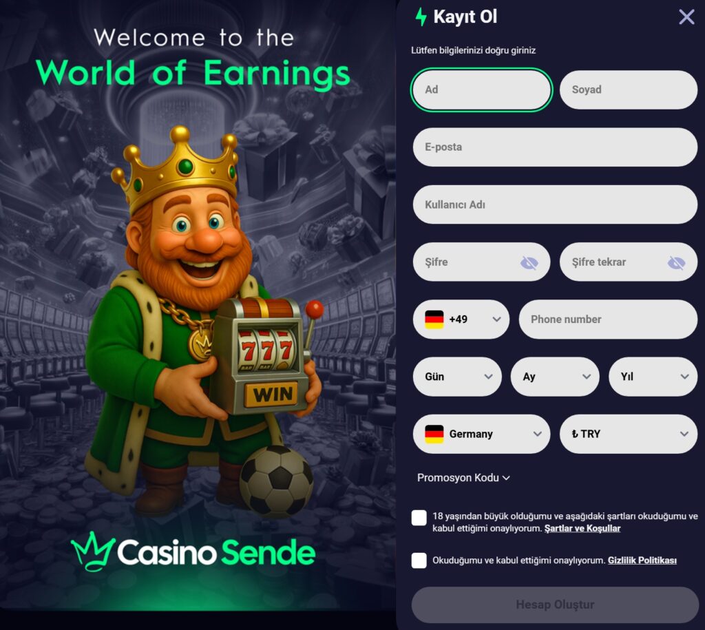 casinosende kayıt ve üyelik